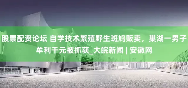 股票配资论坛 自学技术繁殖野生斑鸠贩卖，巢湖一男子牟利千元被抓获_大皖新闻 | 安徽网